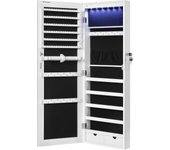 Espejo Joyero de Pared, Espejo Joyero Colgante sin Marco, Armario de Joyas con 6 LEDs para Colgar en la Pared o en la Puerta, Gran Capacidad con 2 Cajones, Blanco JJC99WT