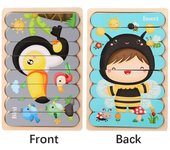 Cartoon Animal Double-sided Strip Wooden Puzzles Jigsaw Game Kids Educational Toys for Children