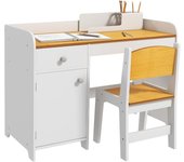 2 Piezas Pupitre Infantil Escritorio para Niños Incluye Silla y con Cajón y  para Dormitorio Sala Blanco y Natural