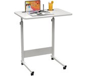 Rcynview  Height Adjustable Computer Desk, Side Table with Wheels, Liftable Desk, Cup Slot, Reading Stand, Multipurpose Laptop Table for Sofa, Bed, Office, 60 × 40 cm, White