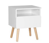 2X Mesita de Noche Mesa de Centro con Cajón y Organizador Abierto, con Patas de Madera, Mesa para Cama Café Dormitorio Blanco 40x33,5x50cm TSR58ws-2
