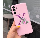 For Samsung Galaxy A14 Case Letters A To Z Pink Flowers Printing Back Case Phone Cover On Fundas Samsung A14 SM-A146B Soft Coque