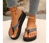 Women's Colorful Braided Strap Sandals, Slip On Platform Wear-resistant Flip Flops, Non-slip Vacation Beach Slides in holiday