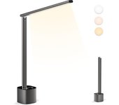 Lampara de escritorio LED, Flexo escritorio plegable y recargable, Graduable y orientable, 5000mAh Lámpara de mesa inalambrica para estudio, estudiar, oficina, trabajo, exterior (Gris)