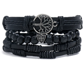 pulsera españa pulsera hombre Conjunto de pulseras de cuero trenzado para hombre, brazalete de cuerda con abalorios de madera, E