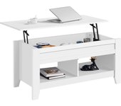 Mesa Centro Elevable de Madera Mesa de Café para Salón con Revistero Mueble de Diseño Moderno 104.5 x 49.5 x (49-61.5) cm Blanco