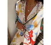 Europa Y Estados Unidos 2025 Nueva Moda Personalidad Impresión Macaron Lino Traje De Camisa De Manga Larga