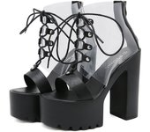 Gdgydh Transparent Lace-Up Heeled Sandals for Women with Ultrahigh Block Heel Open Toe Platform Heels Back Zipper