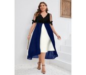 Spring Summer New Plus Size Women's V-neck Patchwork Fake Two-piece Irregular Mid-sleeve Dress