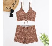 Bikini de cintura alta para mujer, bañador con Push-Up, traje de baño con estampado Floral, bóxer, ropa de baño 2025