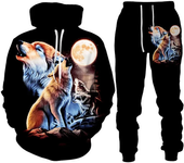 Conjunto de chándal con estampado 3D de Dazzle Wolf para hombre y mujer, Sudadera con capucha y pantalones, conjunto de 2 piezas