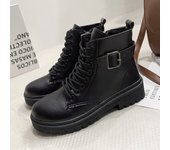 Moda casual muffin botas de mujer negras de suela gruesa con cordones y suela gruesa