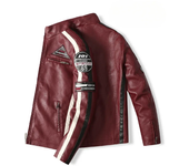 Europe and The United States New Men's Motorcycle Racing Suit Leather Plus Fleece Thin Color Jacket Winter Jacket Men
