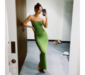2025 Knitted Dress, Thin Strap, Long Opening, baless