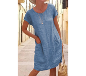 Vestidos  informales para Mujer, novedad De verano 2025, vestido De manga corta De lino y algodón, Vestidos Negros para Mujer