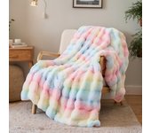 Manta Sofa de Felpa de Conejo Super Suave Cálida, Gruesa Franela 540 g/m² Manta Cama Multifuncional Esponjosa para Dormitorio Sofá Viajes Niños Camping Blanket(Albaricoque A Rayas, 160 x 200 cm)