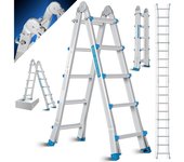 Escalera de Aluminio multifunción 5,10m 4x5 peldaños Escalera telescópica  Escalera multifunción  Escalera Plegable Escalera de Caballete Escalera Extensible Escalera de Tijera de Doble Cara