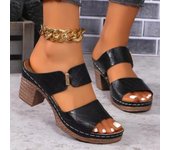 Verano señoras hueco sandalias ligeras tacones altos nuevo formal grueso zapatillas fondo abierto dedo del pie ocio zapatillas de tacón abierto