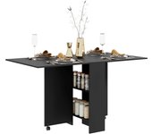 Mesa Plegable de Comedor Mesa de Cocina Plegable con Ruedas Alas Abatibles y Estantes para 4-6 Personas 75x140x74 cm Cemento Gris