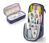 2 Layer Standing Pencil Case Cell Phone Support Stand Up Fold Down 3C Bag Double Pen Holder with Zipper, Office School Desk Stationery Organizer