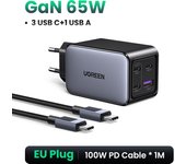 UGREEN Nexode 65W Charger 3 USB C and 1A Power Adapter GaNInfinity Type C Compatible with iPhone 16 15 14 13 12, Galaxy S24 Ultra Plus Pixel iPad MacBook M3 M2 M1