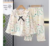 2025 primavera niños Pijamas conjunto otoño niños burbuja algodón dibujos animados conejo ropa de dormir coreano lindo Pijamas niñas ropa de casa