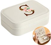 Initial Floral Letter Jewelry Box Jewelry Storage Box Portable Zipper Jewelry Box Pu Leather Ring Earrings Necklace Storage Box