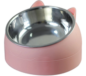 Cat Dog Bowl 15 Degrees Raised Stainless Steel Non Slip Puppy Base Cat Food Drinking Water Feeder Tilt Safeguard Neck Pet Bowl
