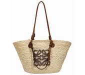 Luojia Straw Weaving Bag Women's 2025 New Knitted Vegetable Basket Large Capacity One-Shoulder Tote Bag Beach Vacation Beach Bag
