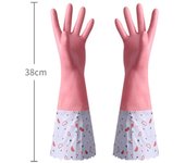 Latex Rubber Dish Washing Gloves Elastic Cuffs Velvet Winter Cleaning Gloves Long Sleeve Waterproof Housework Gloves