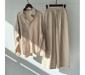 Loose Two-Piece Set Wide-Leg Pants Casual Suit in Apricot Color