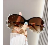 Nuevas gafas de sol con diamantes de imitación para mujer, sentido avanzado, protección UV, cara redonda, gafas de sol para cara pequeña, gafas de perlas, gafas de sol para piernas