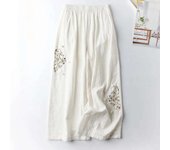 Women's Summer Linen Wide Leg Pants, High Waist Loose with Embroidered Straight Leg, Fashionable Casual Street Tre Pants