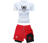 Men's Workout Compression Set Y2K Spider Printed Gym Tshirts Breathable Running Shorts Quick Dry Sports Rash Guard Sportwear Set