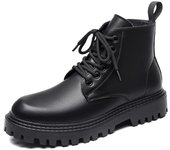 Botas De Moto De Corte Bajo Para Hombre De Otoño, Zapatos De Cuero De Suela Gruesa A La Moda, Botas De Trabajo Informales