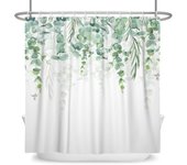 Green Plant Leaf Vines Flowers Shower Print Modern Nordic Minimalist Polyster Home Decor Bathroom Curtain with Hooks