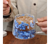 Taza de café de 200 ml con aislamiento térmico de vidrio transparente con asa Taza de leche de jugo de alta temperatura estilo flores secas de doble pared