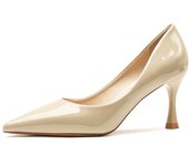 Charol, boca baja, zapatos sencillos, angora, espejo, nuevo estilo, punta puntiaguda, tacones altos, zapatos de mujer, PU