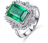 S925 genuine sterling silver retro palace style square geometric imitation emerald light luxury classic fashion versatile engagement party opening adjustable ring