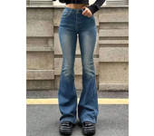 Women Flare Stretch Moustache Jeans Fashion Skinny Bell Bottom High Waist Gray Denim Pants Lady Classic Punk Long Trousers