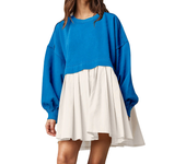 Oversized Sweatshirt Dress Women Long Sleeve Crew Neck Patchwork Pullover Tops Sweatshirt Jump Mini Dress