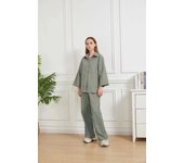 Simple Solid Color Pants Sets Women Fashion Flared Sleeve Shirt Leace-up Trousers Two Piece Set Female Commuting Clothing Suits
