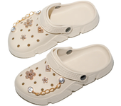 Women's stylish flower chain clogs, casual hollow design garden shoes, comfortable slip-on beach slippers