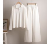 Autumn/Winter Sweater Knitted Hoodie Wide Leg Pants Two Piece Set