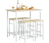 Juego de Mesa y Taburetes para Comedor Set de Mesa Alta de Bar y 4 Taburetes Intustrial Blanco y Natural OGT11-WN ES