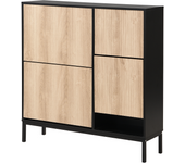 Shoe cabinet with shoe change stool, shoe shelf with three flaps and open shelf, suitable for hallway, bedroom