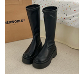 Chunky Women Knee High Boots Fashion Slip On Knight Long Booties Platform Flats Autumn Winter Shoes