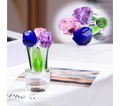 Romantic Crystal Tulip Sculpture Colorful Reflect Tulip Bouquet Ornaments Handmade Small Desktop Floral Decorations
