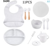 Bebé Silicona Alimentación Platos Comer Ventosa Plato Dividido Tazón Cuchara Tenedor Niño Niña Vajilla Set con Tapa Cubierta Kit