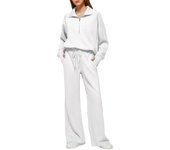 Women's zipper two-piece shirt, wide leg sports pants, women's casual suit